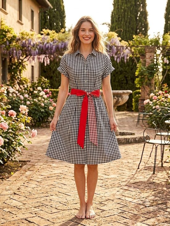 Talbots Dresses & Skirts - Talbots Gingham Cuffed Sleeve Shirt Dress, Size 6p